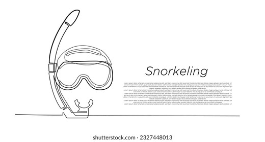 snorkeling equipment.snorkel mask.swimming goggles.continuous line vector