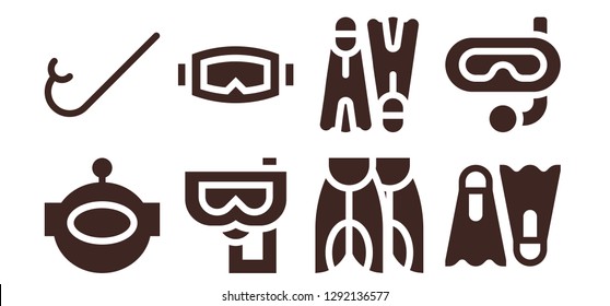  snorkeling icon set. 8 filled snorkeling icons. Simple modern icons about  - Aqualung, Snorkel, Diving mask, Flippers, Dive