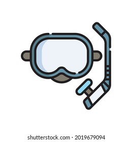 Ilustración del vector de iconos de buceo. Dibujo de esquema plano. Concepto de icono de viajes y turismo Vector Premium aislado