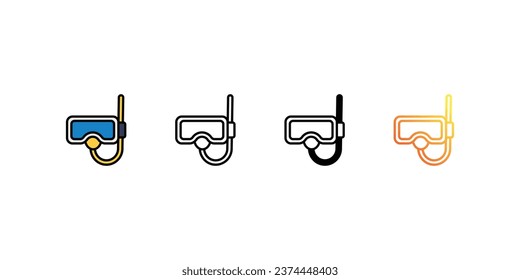 Snorkeling icons, color, line, glyph, gradient, Blue icon, summer icon in five variations stock illustration.