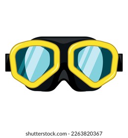 Snorkeling mask diving scuba equipment for extreme underwater swimming vector flat illustration. Swimwear goggles plastic rubber eyewear aquatic dive gear marine sea ocean summer travel vacation