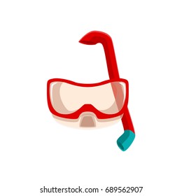 Snorkeling, scuba diving mask and breathing tube, cartoon vector illustration isolated on white background.