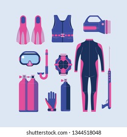 Snorkeling and Scuba Diving set of Elements