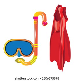 Conjunto de buceo como ilustración vectorial. Aislado sobre fondo blanco.