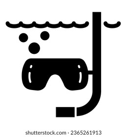 Snorkeling under water solid icon, Summer concept, swimming equipment sign on white background, Diving tube and mask icon in glyph style for mobile concept and web design. Vector graphics