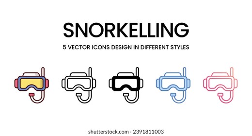 Schnorcheln Icon Design in Fünf-Stil mit Editable Stroke. Linie, feste, flache Linie, Duo Tone Farbe und Farbverlauf Linie. Geeignet für Webpage, Mobile App, UI, UX und GUI Design.
