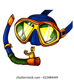 snorkling mask and  tube. hand drawn
