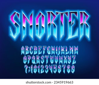 Snorter alphabet font. Angular letters and numbers in heavy metal style. Typescript for your typography design.