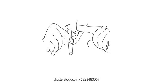 Snorting drug line art continuous line drawing of person snorting powder vector illustration. Minimalist continuous line art of human hands snorting powder through a straw on white.