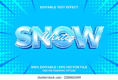 snow 3d text effect with ice theme. blue typography template for ice product