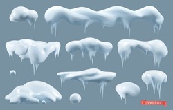 Snow 3d Vector Realistic Set. Snowdrifts And Icicles, Winter. Christmas Decorations