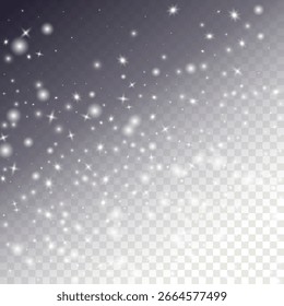 Snow abstract background in 3d style on transparent background. Abstract blue backdrop. Snowy pattern. Vector banner. Christmas light effect. Wave abstract pattern. White Stars Elements for Border
