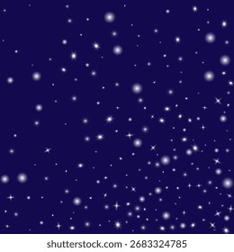 Snow abstract background in 3d style on transparent background. Abstract blue backdrop. Snowy pattern. Vector banner. Christmas light effect. Wave abstract pattern. White Stars Elements for Border