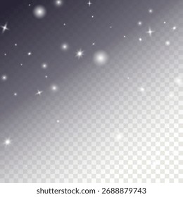 Snow abstract background in 3d style on transparent background. Abstract blue backdrop. Snowy pattern. Vector banner. Christmas light effect. Wave abstract pattern. White Stars Elements for Border
