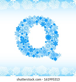 Snow alphabet. Letters from snowflakes