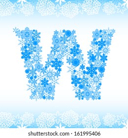 Snow alphabet. Letters from snowflakes