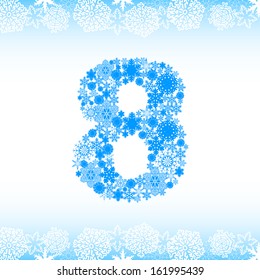 Snow alphabet. Letters from snowflakes