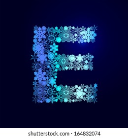 Snow alphabet. Letters from snowflakes