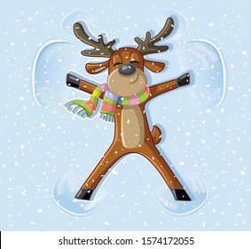 Snow Angel Reindeer Celebrating Christmas Cartoon
Funny Deer Having Fun Playing In The Snow
