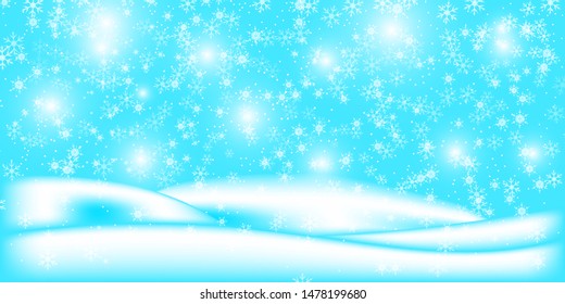 Snow background. Christmas landscape. Falling snowflakes. Realistic snowdrift isolated. Vector illustration.