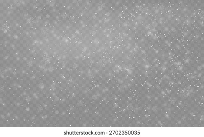 Snow background. Christmas snowfall texture. Realistic white dust with bokeh effect. Falling snowflakes for greeting card, invitation or poster. Winter landscape backdrop. Vector illustration.