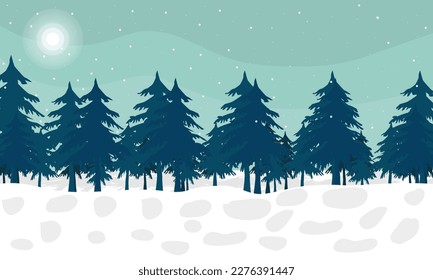 fondo de nieve con paisaje de naturaleza de árbol verde ilustración vectorial