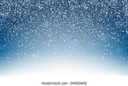 Snow background with lightning. Blue sky and snowflakes - isolated vector