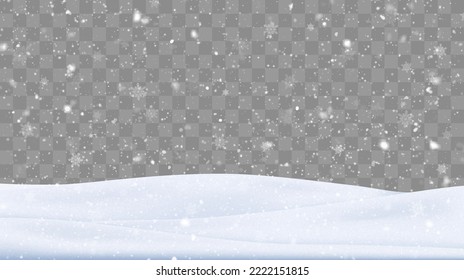 Snow background with many snowflakes. Winter backdrop. Vector illustration