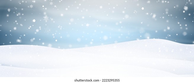 Snow background with many snowflakes. Winter backdrop. Vector background