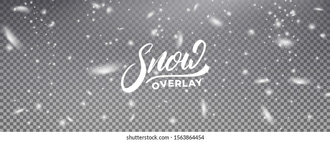 Snow background overlay. Realistic snow. Winter Christmas and New Year snow decoration