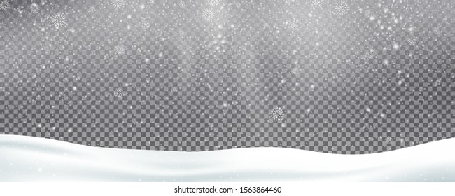 Snow background overlay. Realistic snow. Winter Christmas and New Year snow decoration