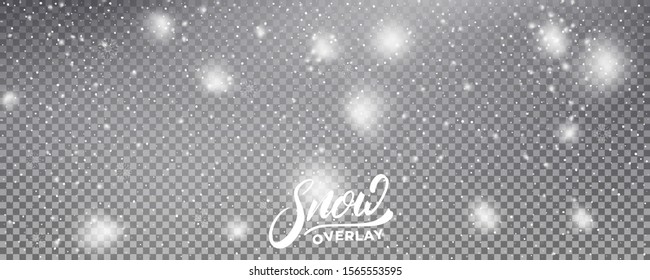 Snow background overlay. Realistic snow. Winter Christmas and New Year snow decoration