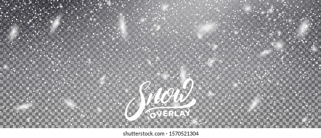 Snow background overlay. Realistic snow. Winter Christmas and New Year snow decoration