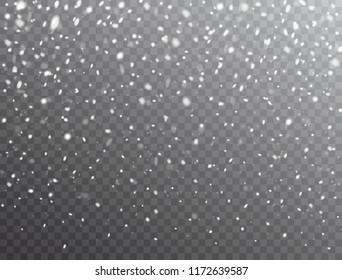 Snow background. Realistic falling snow. Christmas background with snow on transparent background. Frost storm, snowfall effect. Vector illustration