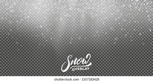 Snow background. Realistic snow overlay. Winter Christmas and New Year snow decoration