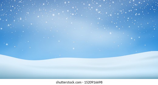 Snow background. Snowfall, snowflakes in different shapes. Christmas winter snowstorm blizzard