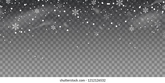 Snow background and snowflakes. Falling snow effect. Overlay. Vector