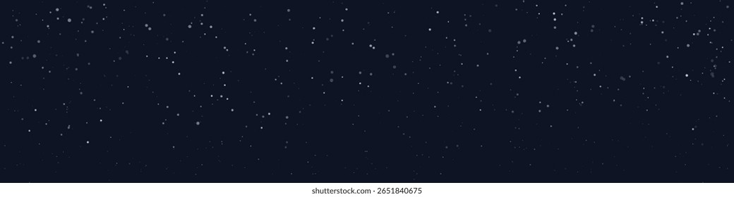 Snow Background. Sprayed dots. Abstract winter snowflakes fluttering on dark blue background of night sky. White dust. Snowfall banner for festive New Year and Christmas projects. Flat style.