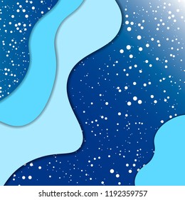 Snow Background. Vector illustration. Snowfall in paper cut style.  Falling snow.