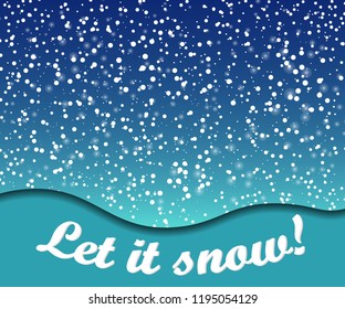 Snow Background. Vector illustration. Snowfall in paper cut style. Falling snow.