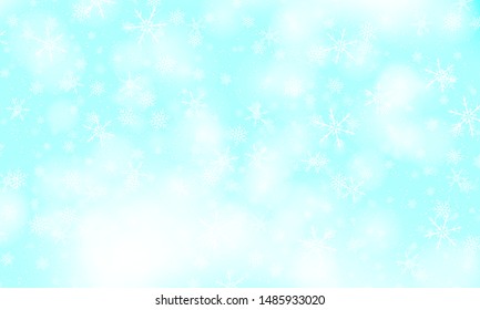 Snow background. Vector illustration with snowflakes. Winter blue sky. Christmas background. Falling snow.