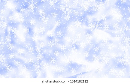 Snow background. Vector illustration with snowflakes. Winter blue sky. Christmas background. Falling snow.