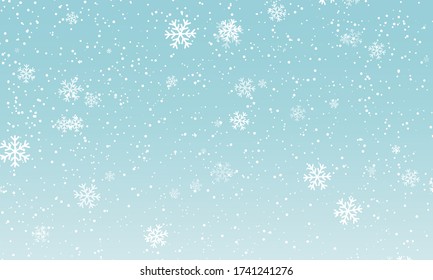 Snow Background. Vector Illustration. Winter Snow. White Snowflakes On Blue Sky. Christmas Background. Falling Snow.