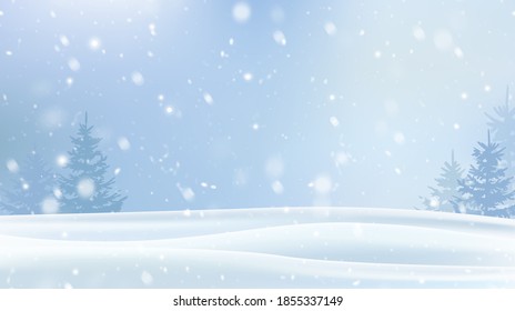 Snow background. Winter blue sky. Christmas background. Falling snow. Forest in the snow. Snowdrifts, blizzard. Eps10
