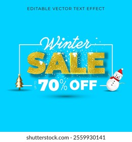 Snow background with Winter Sale 70% off logo unit. Winter sales promotinal deal discount on shopping concept design.