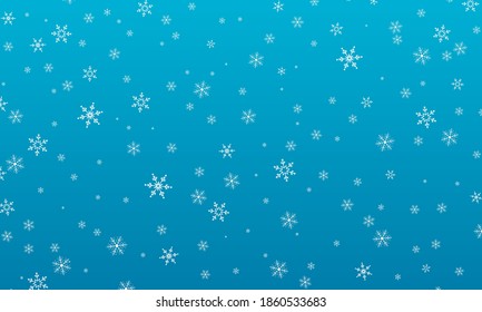 Snow background. Winter snowfall. White snowflakes on blue sky. Christmas background. Falling snow.