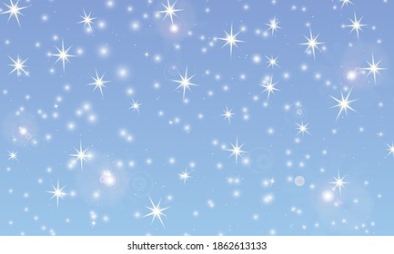 Snow background. Winter snowfall. White snowflakes on blue sky. Christmas background. Falling snow.