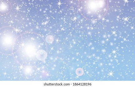 Snow background. Winter snowfall. White snowflakes on blue sky. Christmas background. Falling snow.
