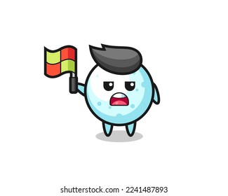 snow ball character as line judge putting the flag up , cute style design for t shirt, sticker, logo element