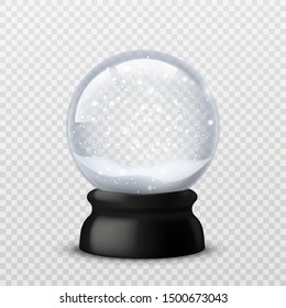 Snow Ball. Christmas And New Year Realistic Crystal With Snow, Xmas Magical Sphere. Winter Souvenir Toy, Snowglobe Vector Transparent Traditional Snowball Mockup